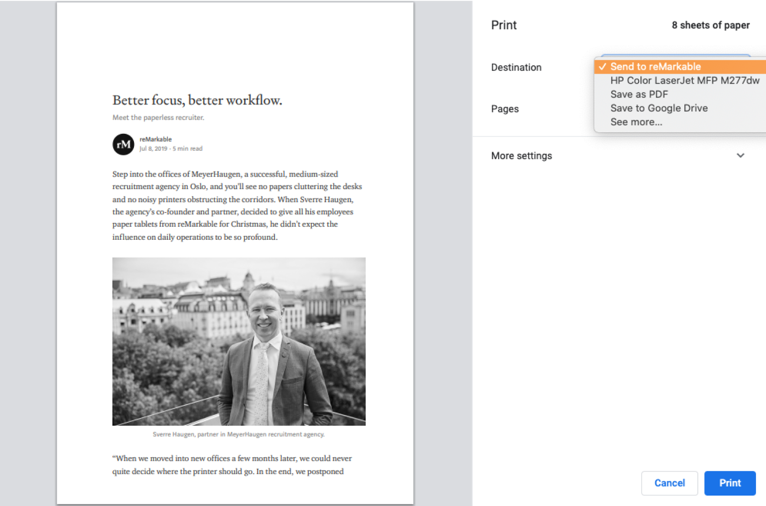 Read on reMarkable Google Chrome Extension