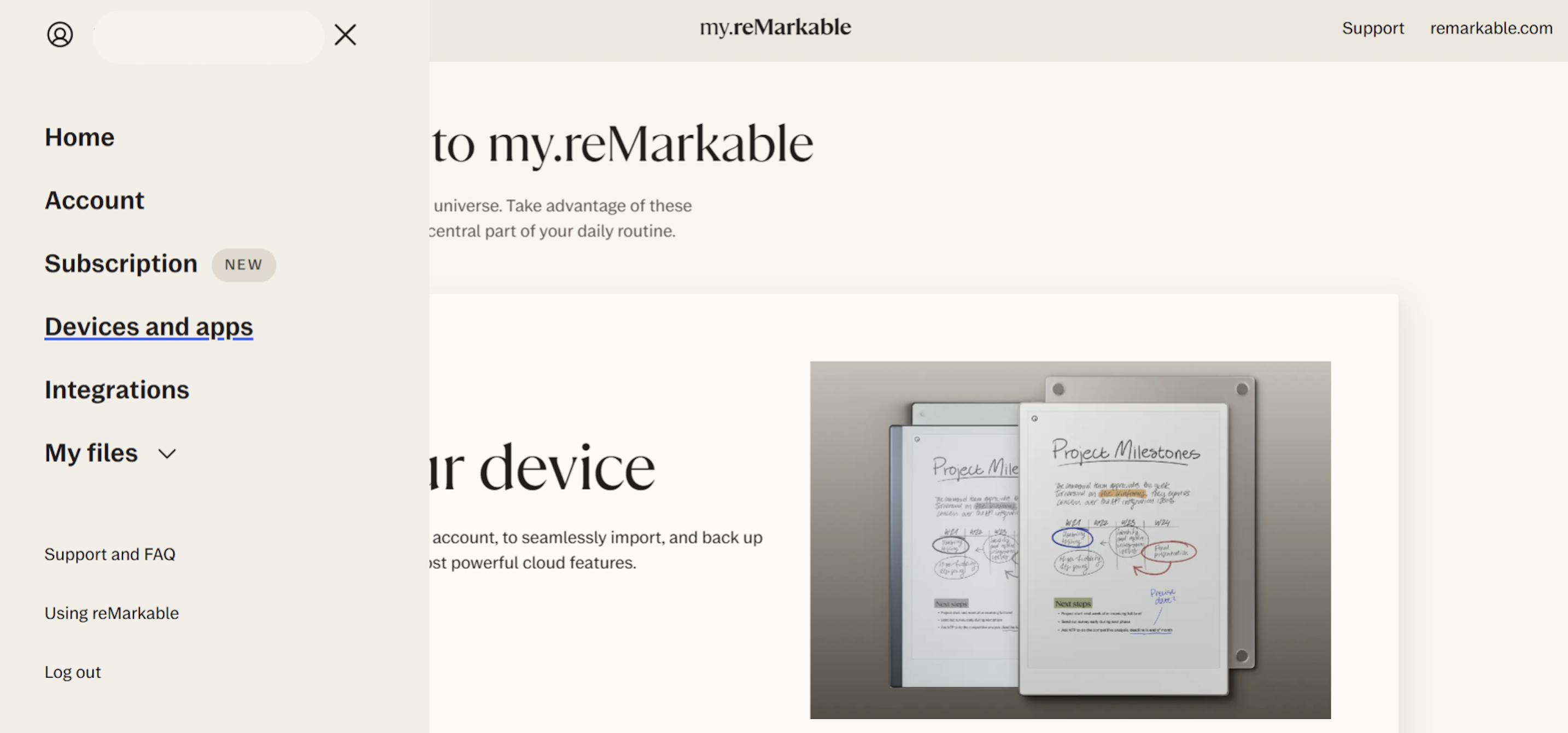 Screenshot highlighting where to find Devices and apps in the Menu. 