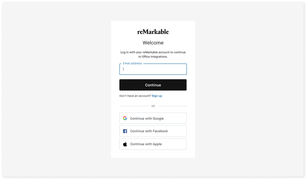 Screenshot of my.remarkable.com log in page.