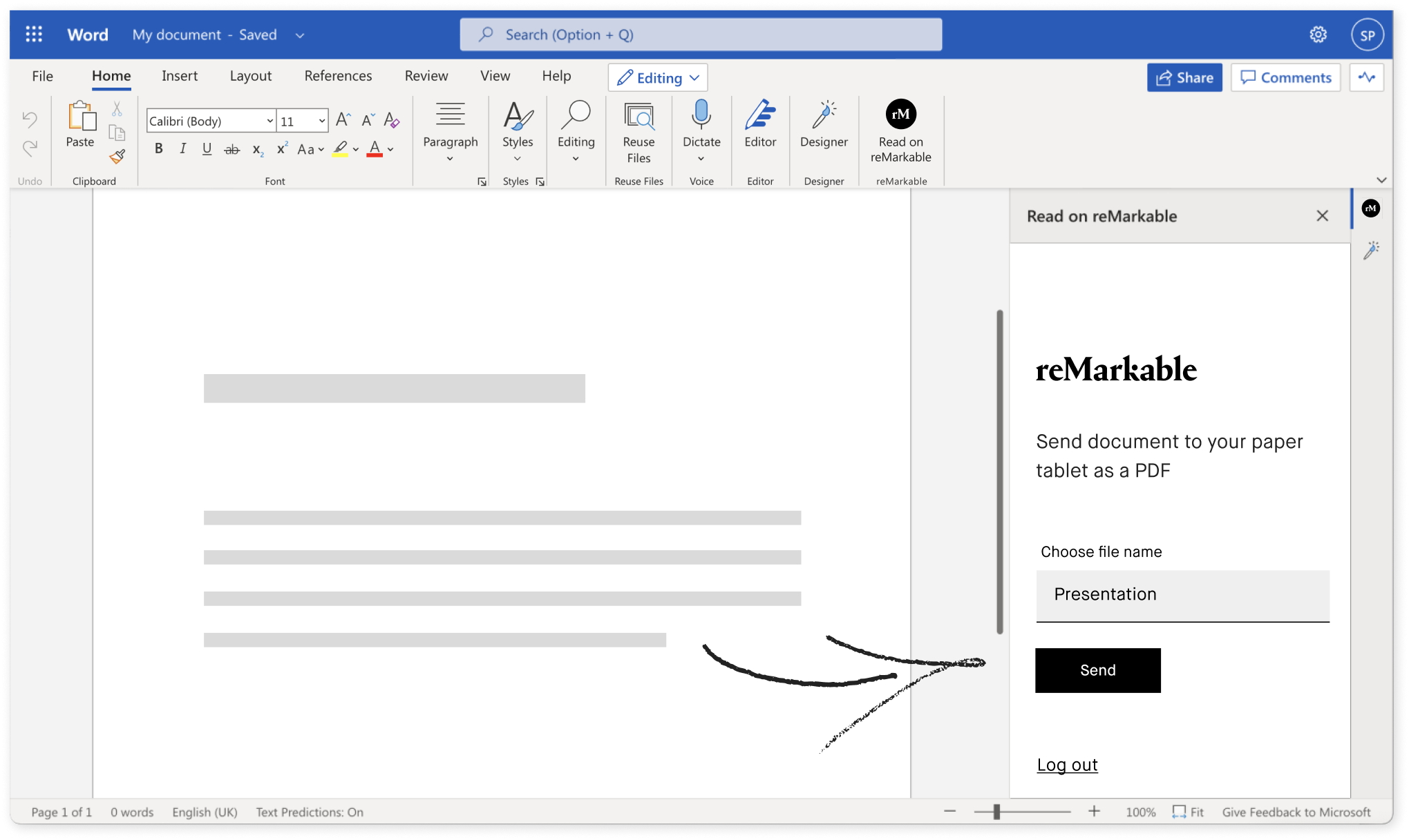 Screenshot with arrow pointing towards send-button.