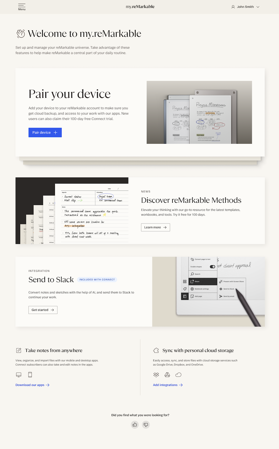 reMarkable account welcome page. Illustration.