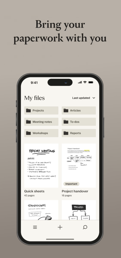 Screenshot of "my files" in reMarkable mobile app.